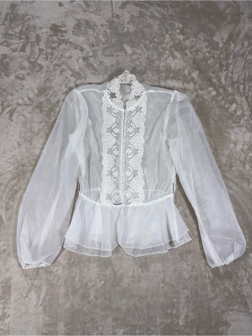 Vintage Style White Sheer Lace Victorian Blouse S/M - Picture 8 of 10